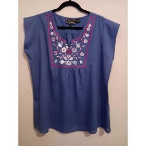 Anandas Collection blouse, Women's sz XL, embroidered floral, v-neck sleeveless